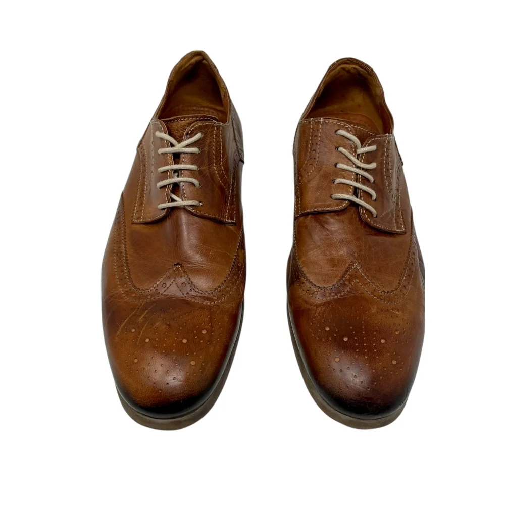 Kenneth Cole Reaction Wing Man‎ Brown Leather Oxford Size 12 Lace Up Patina